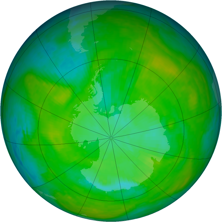 Antarctic ozone map for 19 December 1984